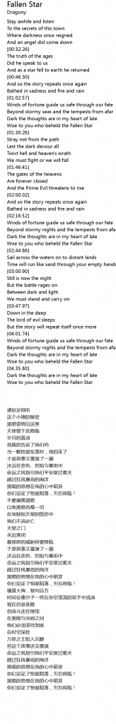 KINGDOM – Fallen Star Lyrics
