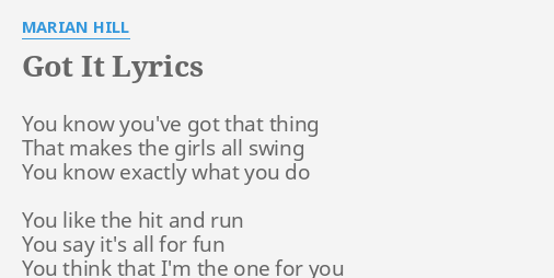 you know you got that thing that makes the girl all swing lyrics