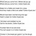 first 4 lyrics of cotton eyed joe