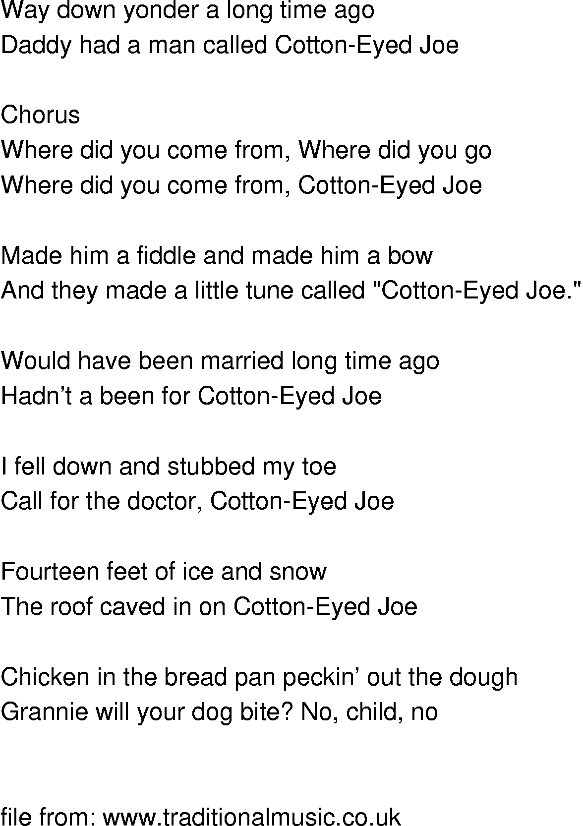 first 4 lyrics of cotton eyed joe