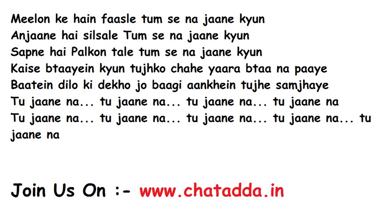 tu jaane na lyrics ajab prem ki ghazab kahani