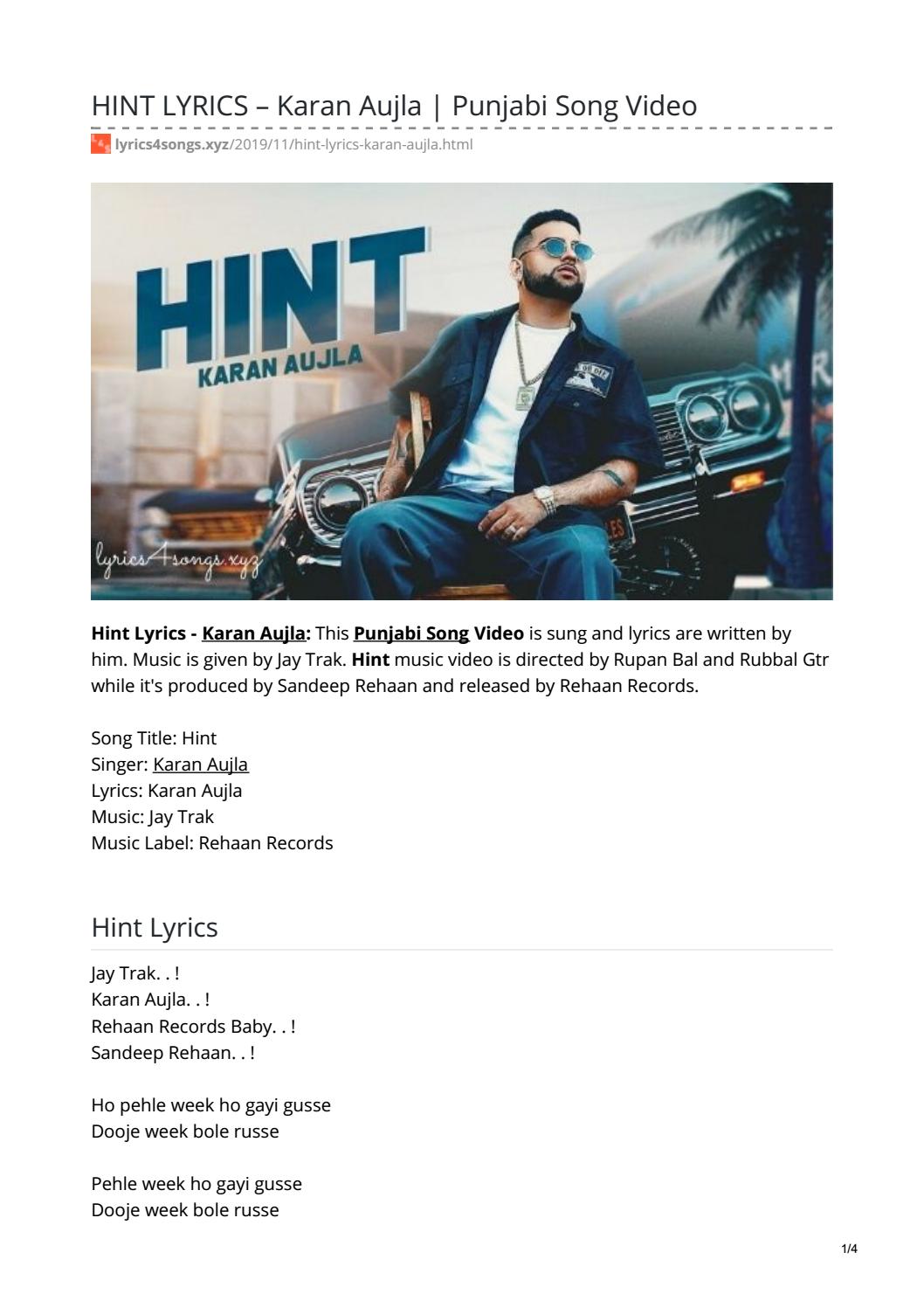 hint lyrics karan aujla